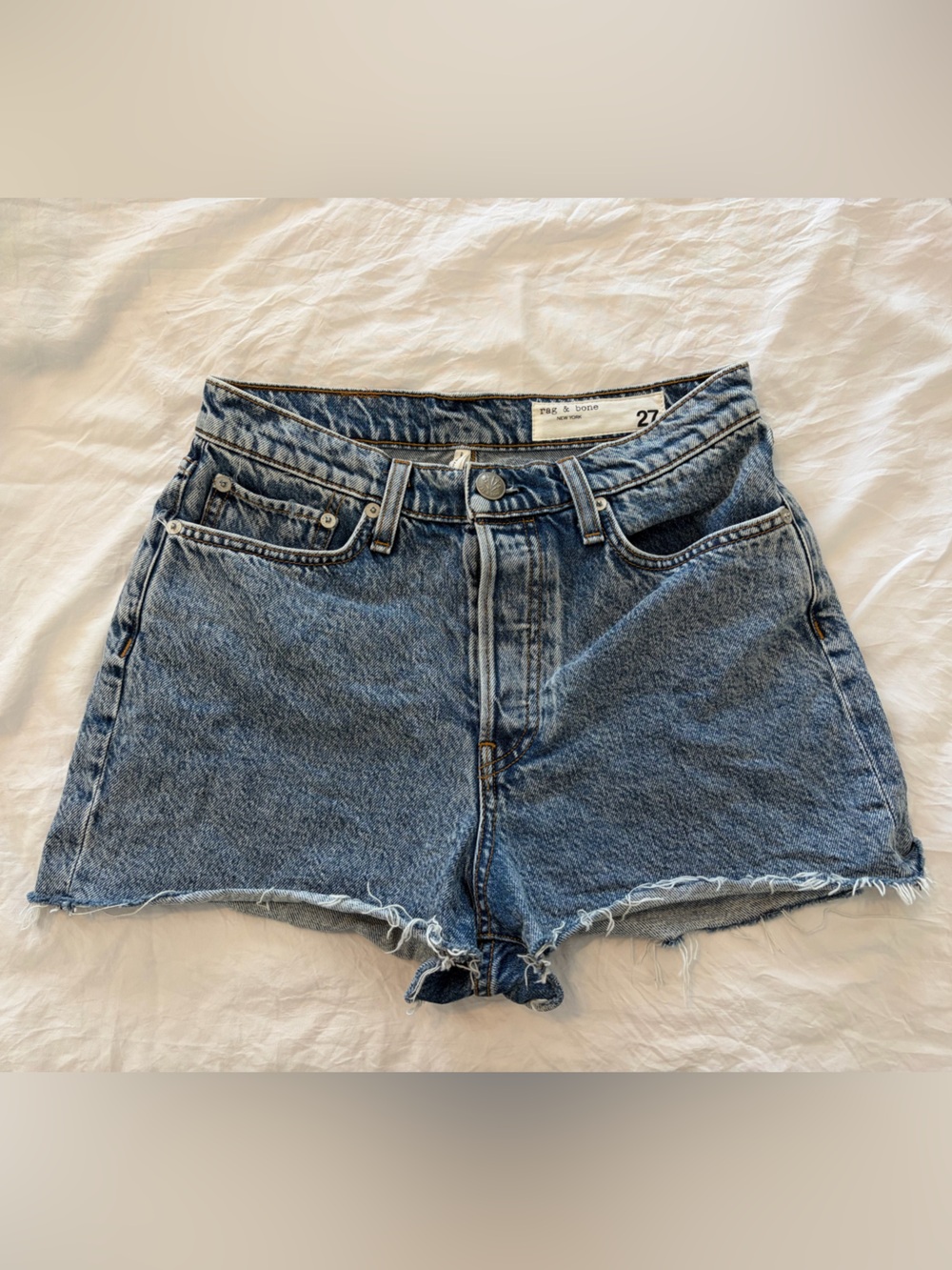 Rag & Bone High Rise Maya Denim Jean Shorty Short Calypso Blue size 27 acid wash